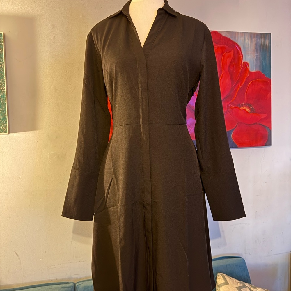 SPANX Carefree Crepe Collared Shirt Dress Black Sz XS NWT $198